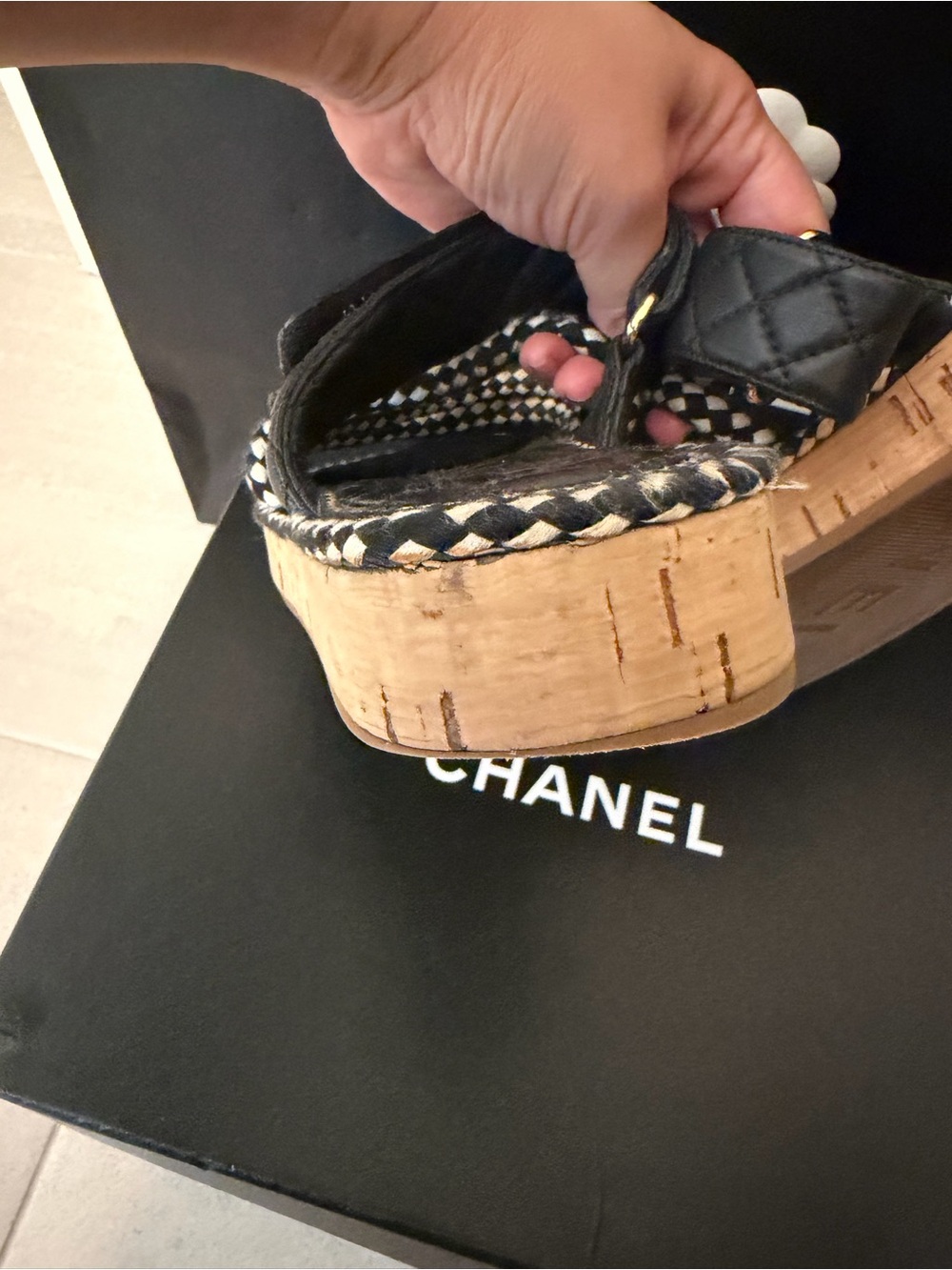 Chanel Black rope quilted slide sandals - Picture 5 of 8